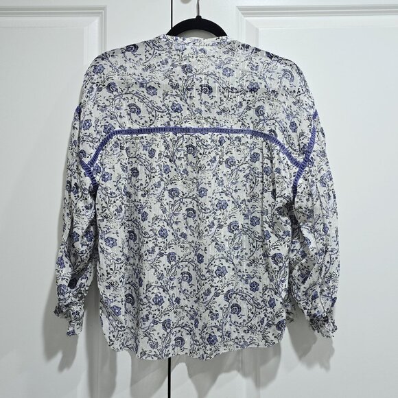 SAYLOR - XS Sunday Lurex Dusty Blue Floral Blouse Top - Picture 5 of 8